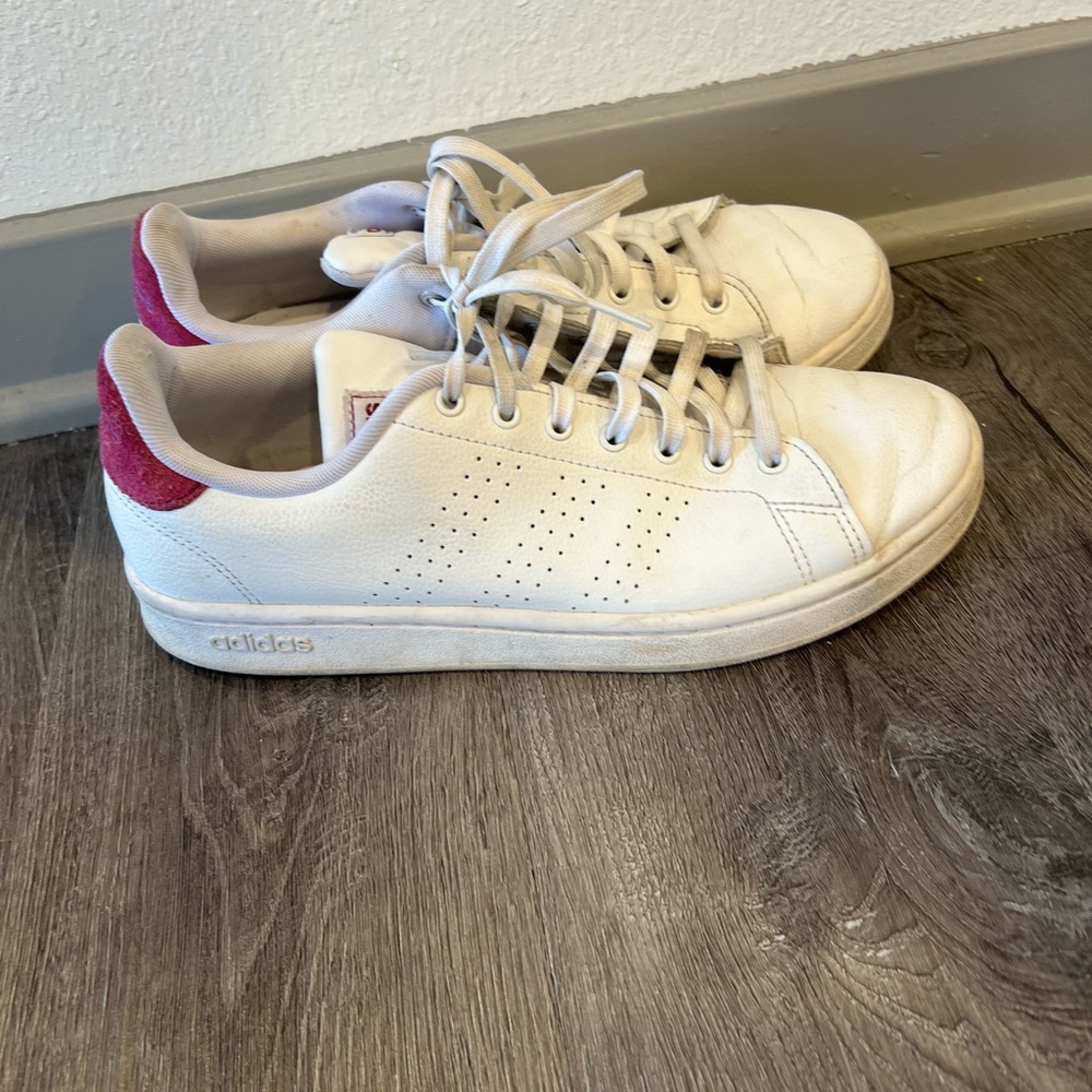 Adidas White Sneakers with Maroon Detail